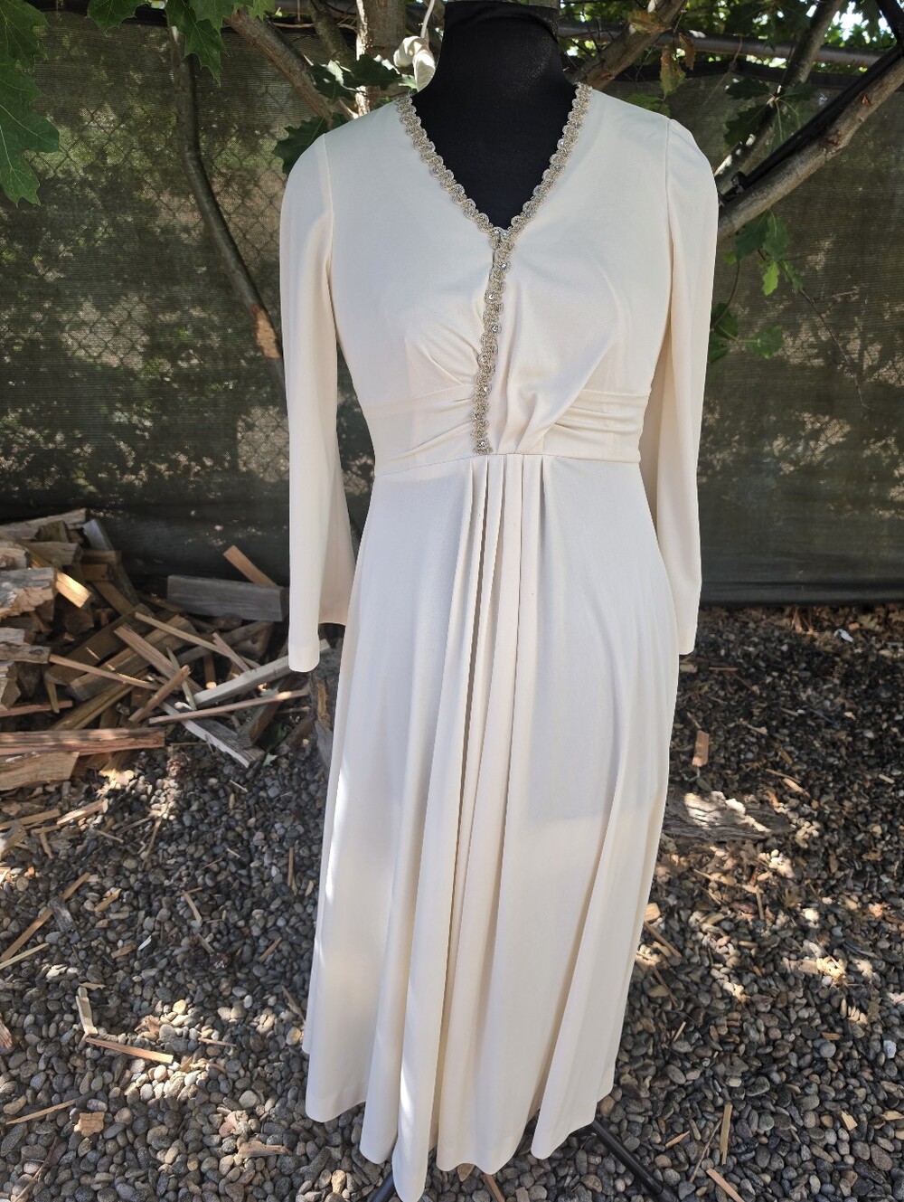 Vtg 70's Edwardian Style Boho Long Sleeve Maxi Dress Grecian Goddess 70s Disco